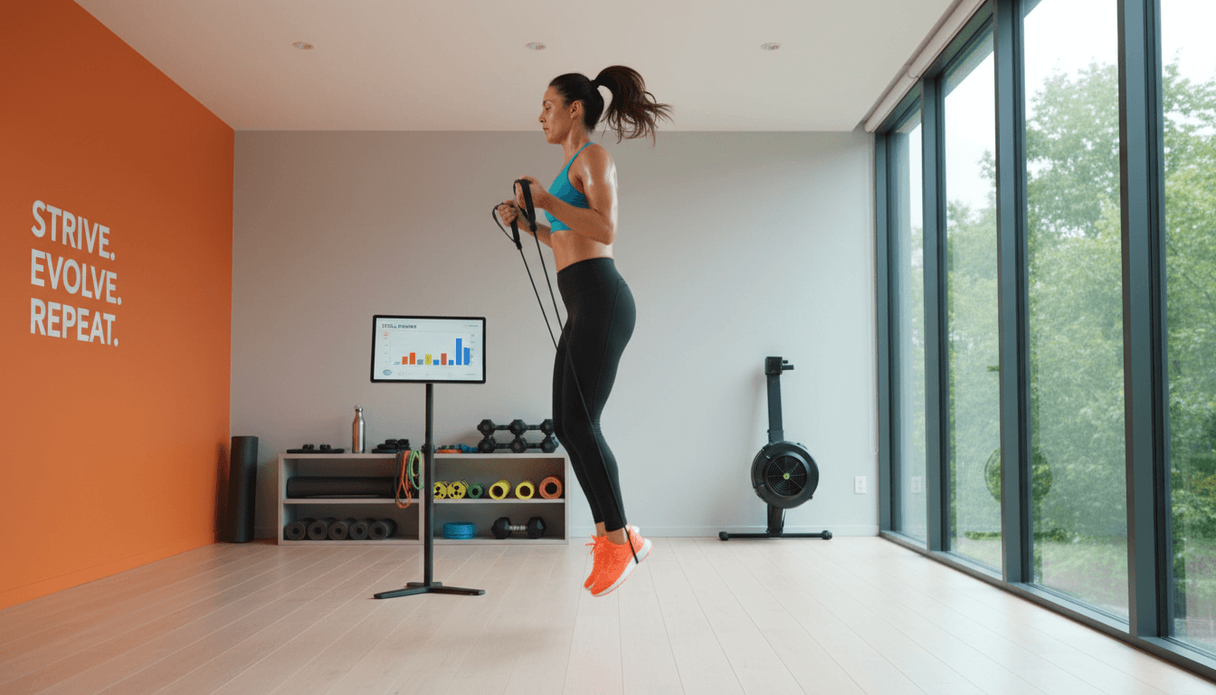 Active person exercising in a bright, modern fitness space with natural morning light